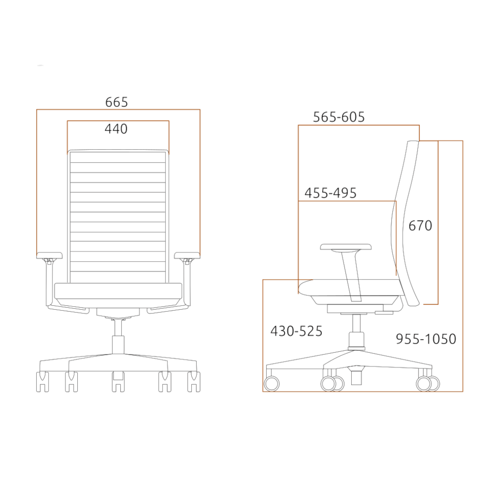 stripe task chair, fabric back, 2d armrest, aluminium base, charcoal