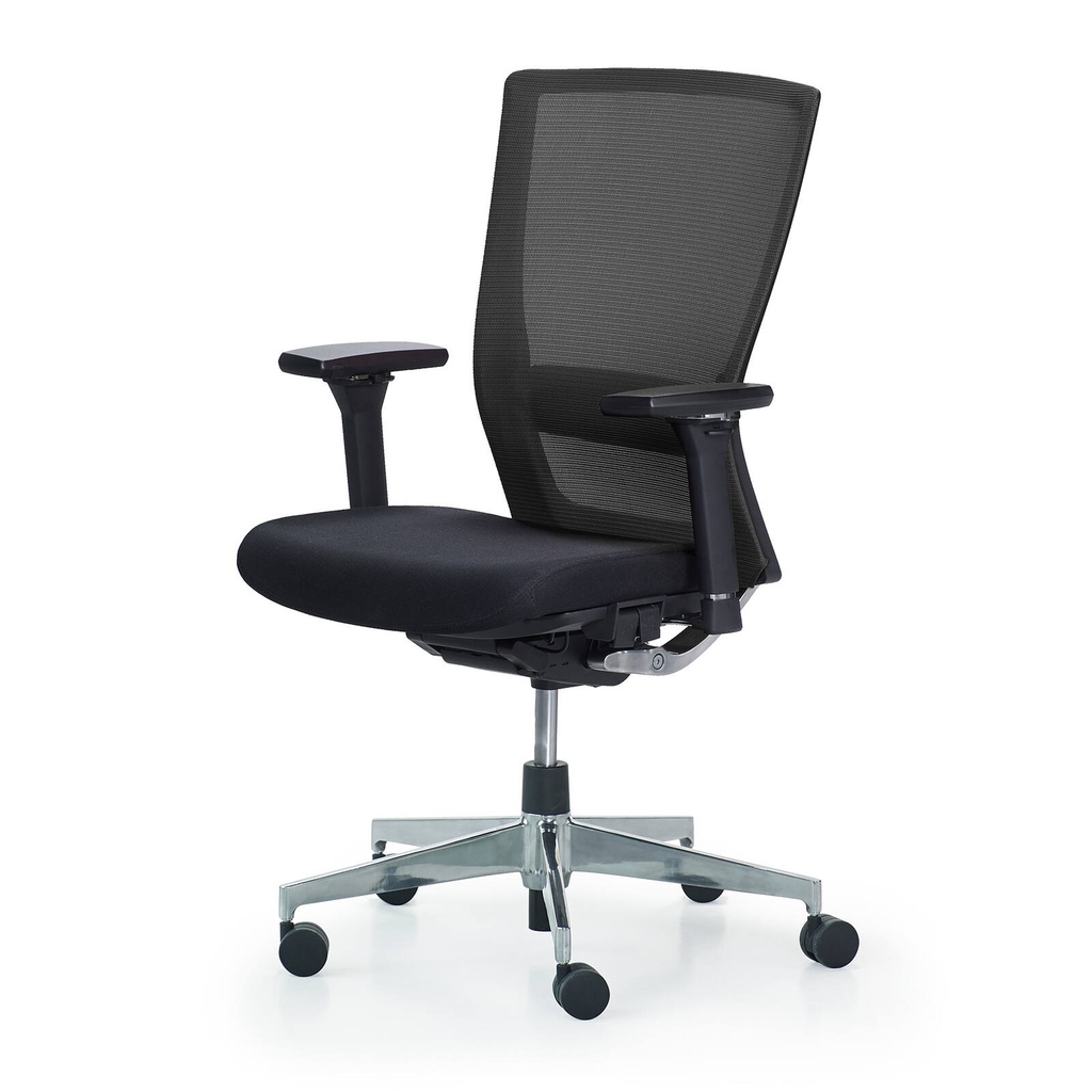 autobalance task chair netweave rug, 4d armlegger, aluminium kruisvoet, zwarte stof zitting