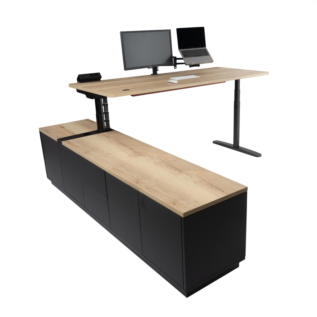 Workways sit to stand desk with cabinet