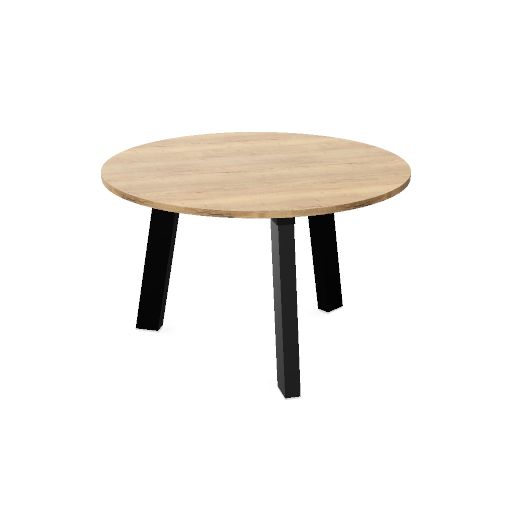 Hybrid tafel rond 120cm (Werkblad kleur: DF - Natural Halifax Oak | Pootkleur : Zwart (RAL 9005))